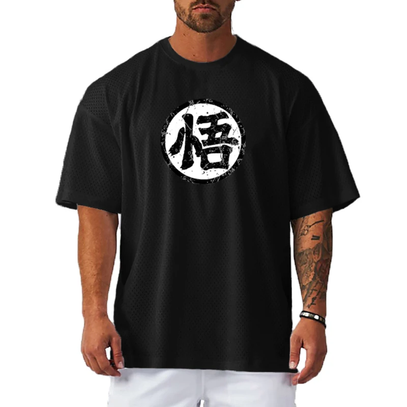 

Oversized Loose Mens Fitness Sport Tops Summer Mesh Breathable Quick Dry T-Shirts Gym Bodybuilding Short Sleeve Hip Hop Shirts