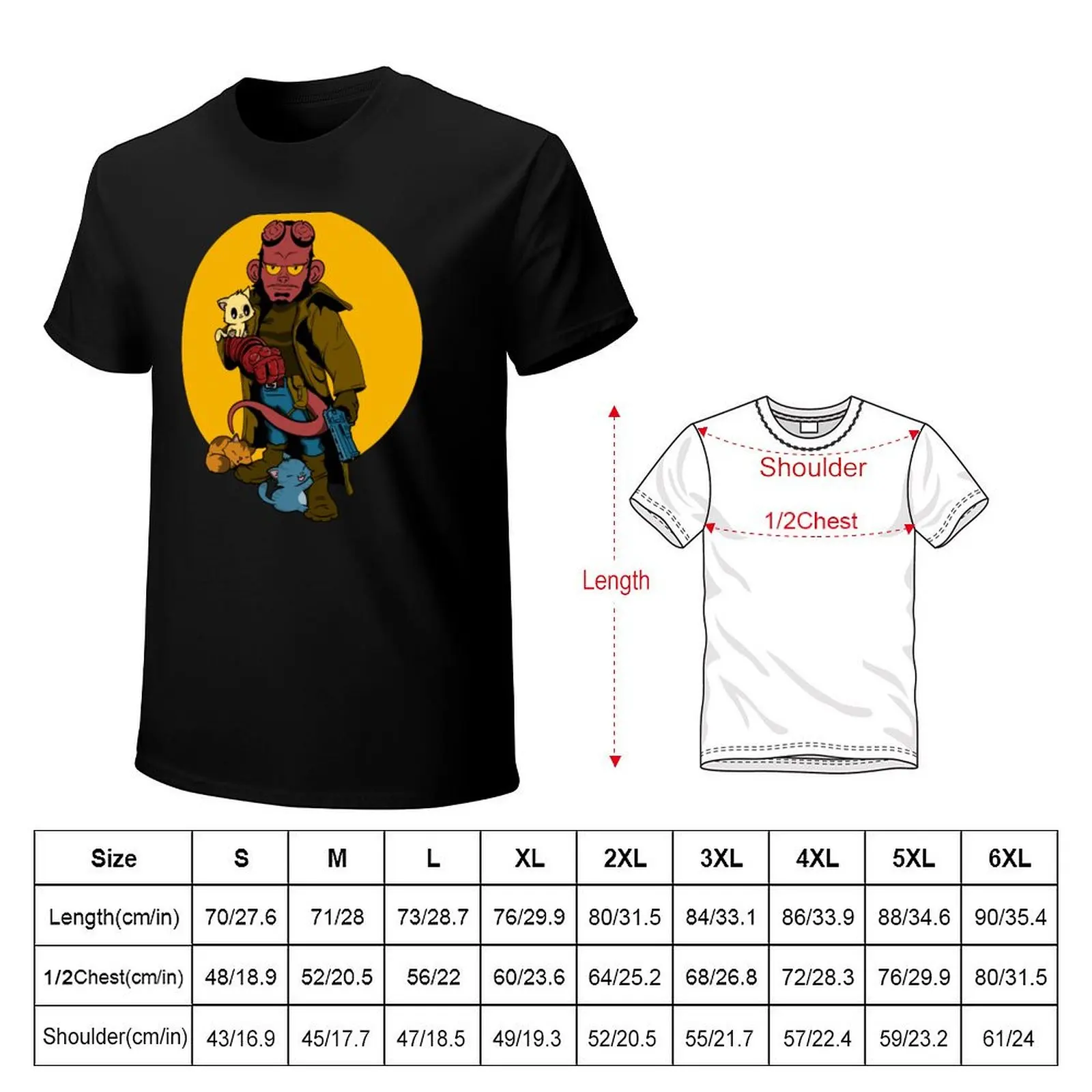Hellboy loves kitties T-Shirt Casual Trendy Short Sleeve T-Shirt