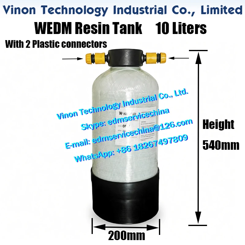 10 Liters Wire Cut Resin Tank with two connectors, resin bottle container exchangeable deionising cartriges, DI Resin Bottle 10L