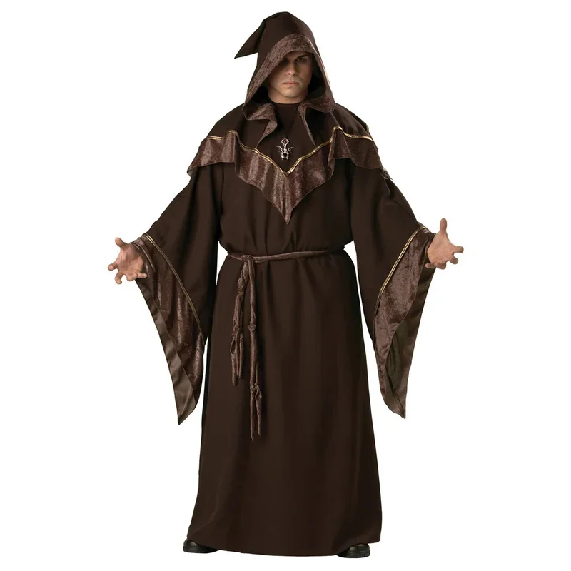 

Men Wizard Cosplay Brown Robe for Halloween Death Cloak Costumes with Hood for Carnival Party Performance Wear