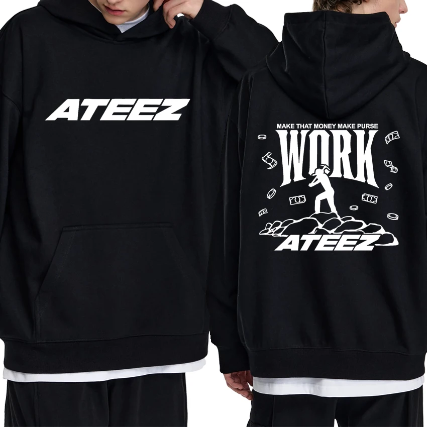 

Kpop Ateez world Tour 2025 New Double Sided printed Hoodies Unisex fashion Y2k pullovers Men women Fleece Long sleeve Sweatshirt