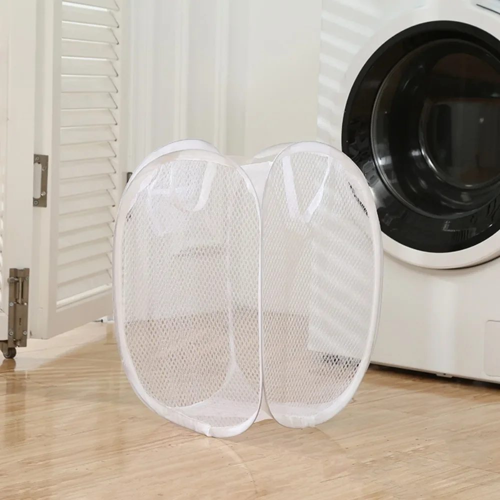 Folding Laundry Basket Organizer for Dirty Clothes Bathroom Clothes Mesh Storage Bag Household Wall Hanging Basket Frame Bucket