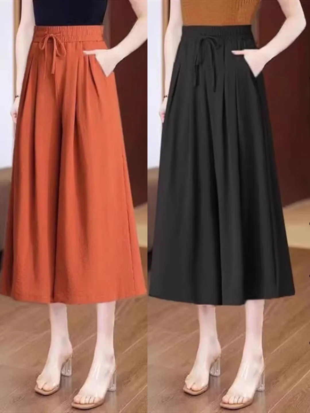 Summer Thin Wide Leg Pants Women's Slimming Seven-Foot High Waist Casual Skirt Pants Breathable Large Size Trendy Commute Style