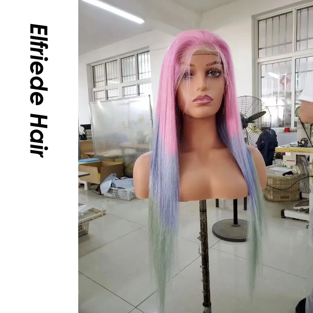 Elfriede #Pink Blue Green Straight Colored Hair Wigs for Women Lace Wig 4x4 13X4 13X6 HD Lace Frontal Wig 100% Human Hair Wigs