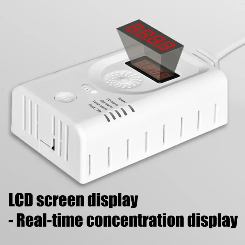Detector gás com tela LCD 652F para monitores segurança doméstica Temperatura do gás combustível CO com monitoramento