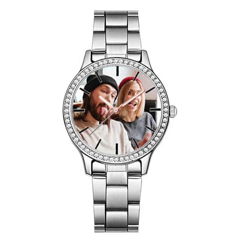 Aangepaste Foto Horloge Print Met Uw Eigen Foto Vrouwen Luxe Polshorloges Strass Diamende Versierde Meisje Voor Vriend