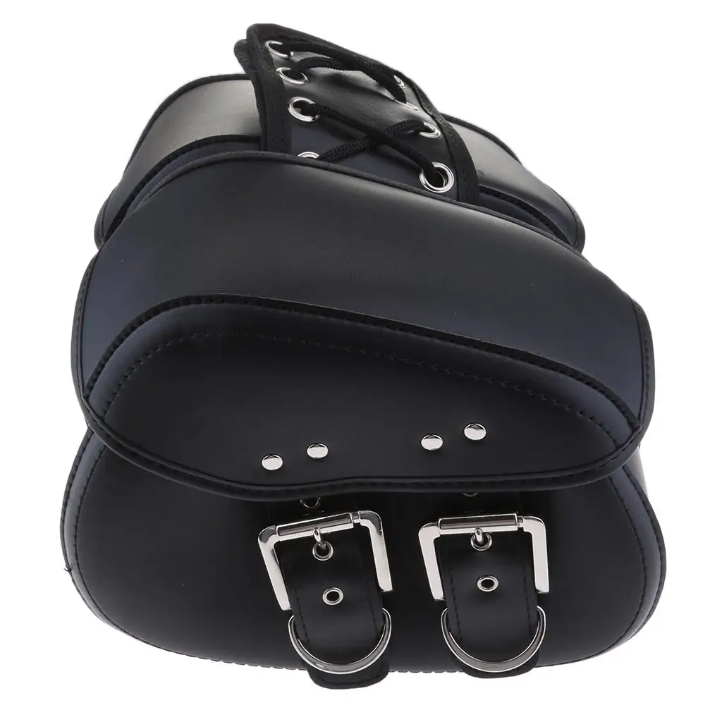 Motorcycle Saddle Bags Two Black Leather Panniers PU Leather