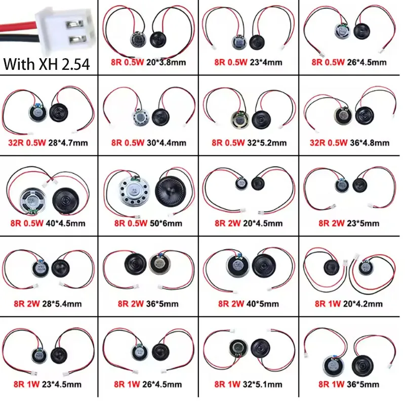 2PCSUltra رقيقة المتكلم 8 /32Ohms 2/1/0.5 واط 2 واط 8R قطر 20 مللي متر 23 مللي متر 28 مللي متر 36 مللي متر 40 مللي متر مع MX Wire2.54 محطة سلك Length15cm