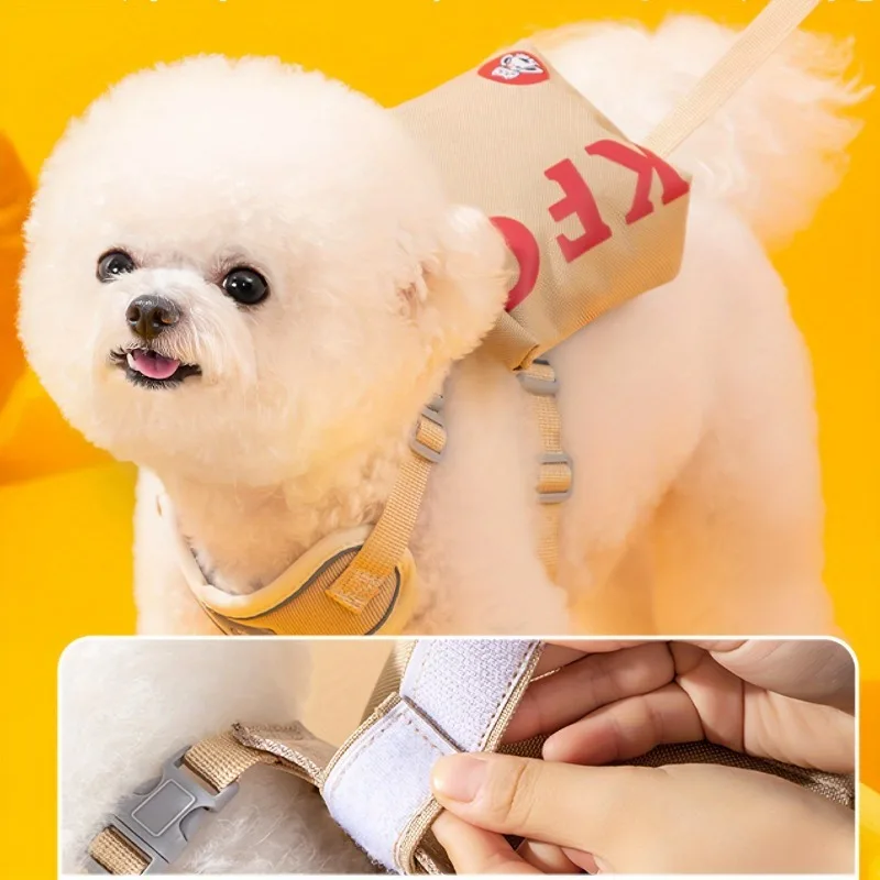 Dog Backpack Harness Set with Letter Print Cute Takeaway Bag Harness Set with Leash Removable Bag for Small To Medium Dogs