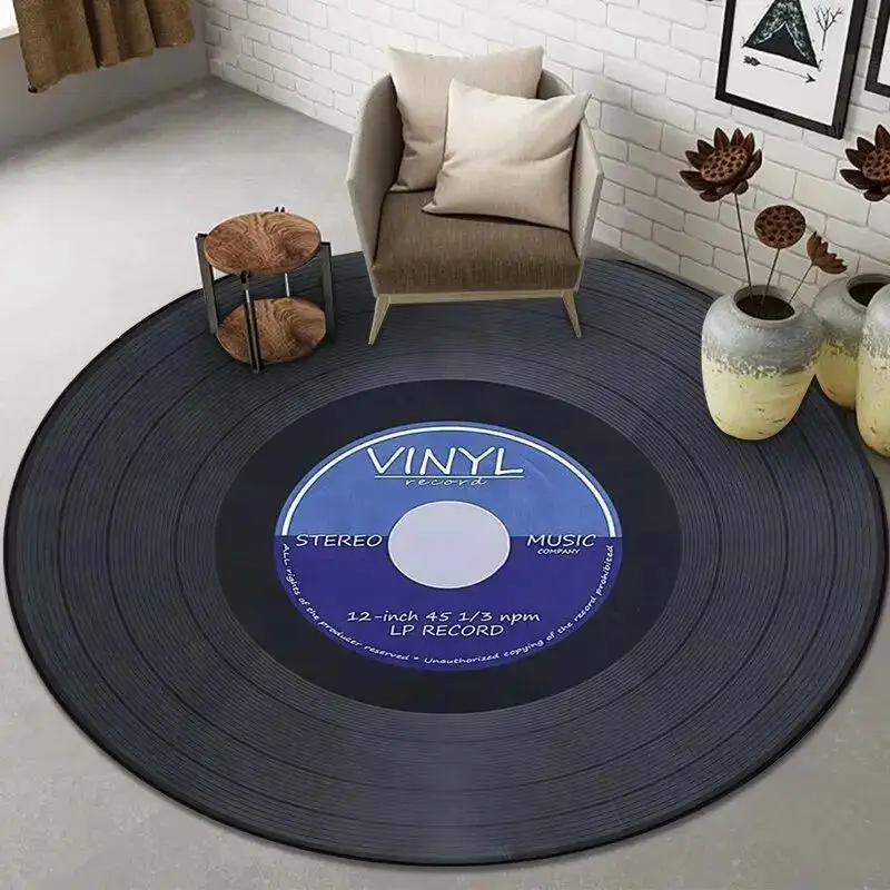 VIKAMA Piano Keyboard Round Rug Black White Non-slip Soft for Living Room Bedroom Home Decor