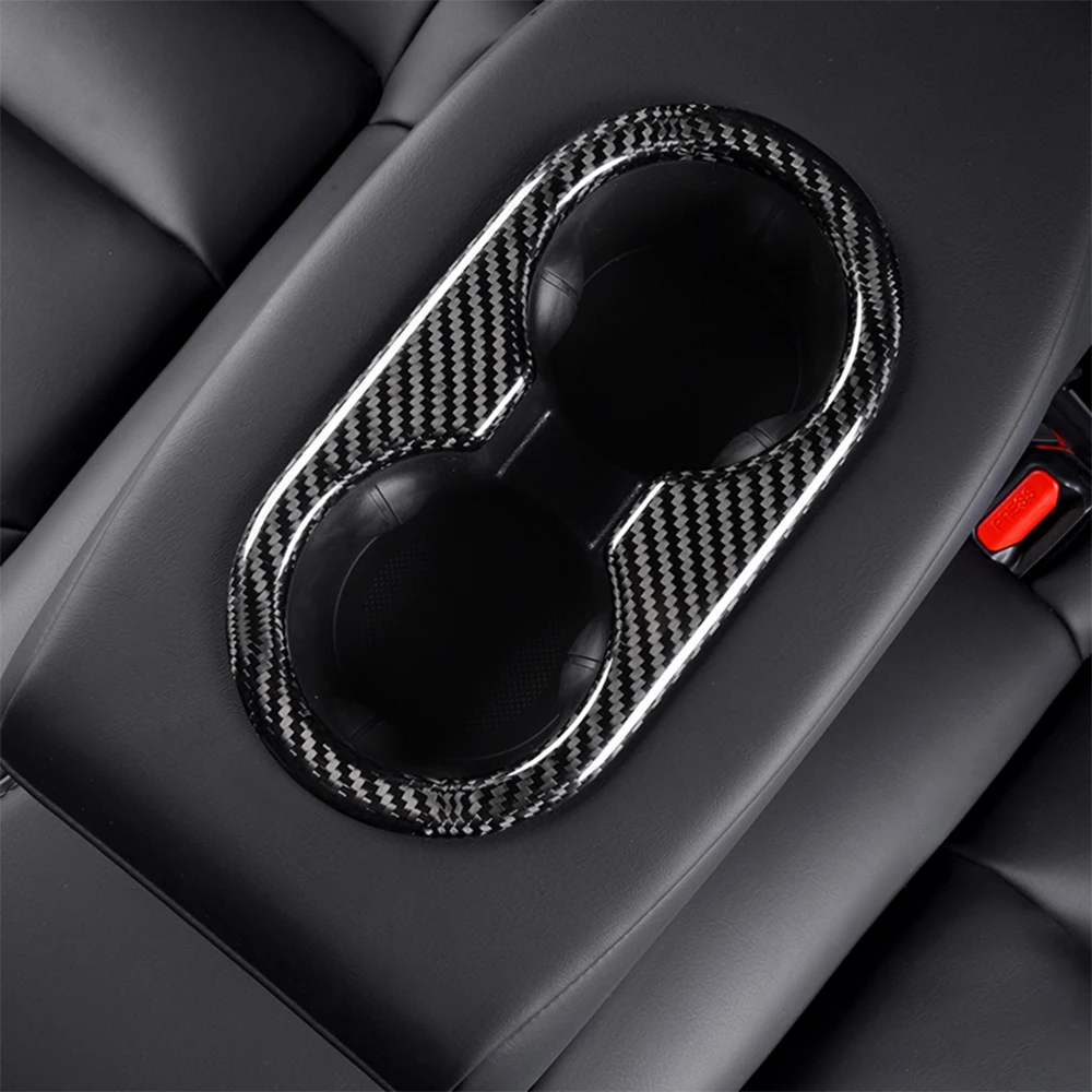 

Carbon Fiber Rear Seat Cup Holder Frame Panel Trim Stickers Cover For Tesla Model 3 Interior Decoration Car Styling Accessories