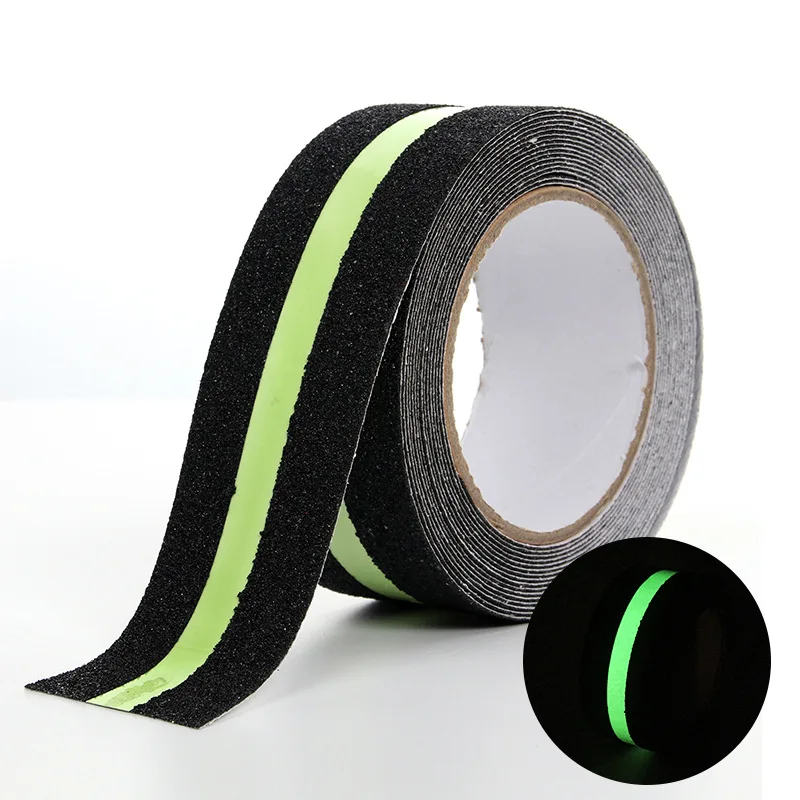 5CM x 5/2M Anti Slip Traction Tape With Glow in Dark Green Stripe Friction Abrasive Adhesive For Stair Tread Step Indoor Outdoor