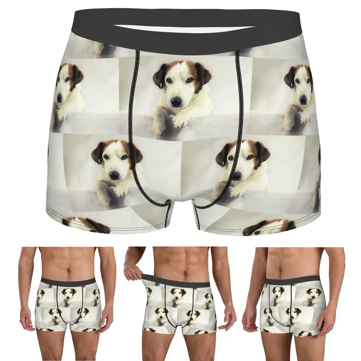 Boxer Underpants Shorts Dog Jack Russell Terrier Photo Panties Male Breathable Underwear for Homme Man Boyfriend Gifts