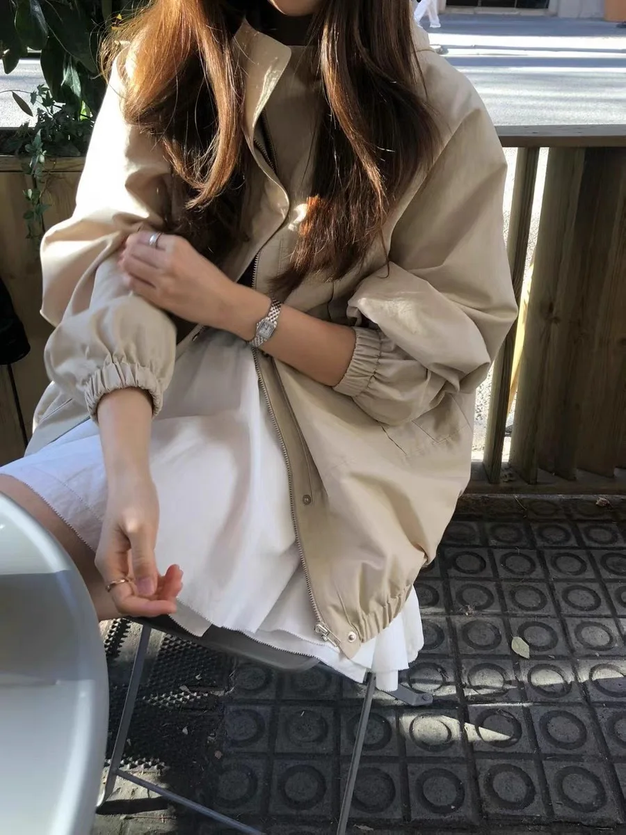 Candy Miss Korean Sle Loose Fit Casual Hooded Zipper Jaet Outerwear Pure Color Ladies Faion Autumn Coat