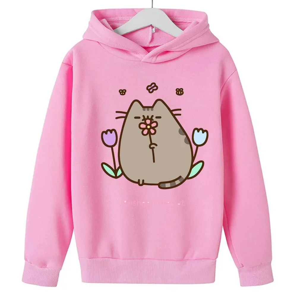 Pusheens Girls Hoodies New Winter Fleece Sweatshirt Kids Cartoon Anime Cat Sportswear Pullover Children Clothes Birthday Gift