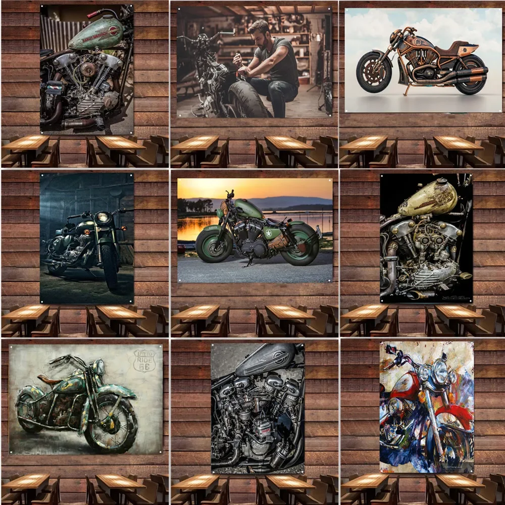 Shabby Chic Motorcycles Flag with 4 Grommets Custom Personalized  Vintage Car Poster Mural Motor Repair Shop Garage Decor Banner