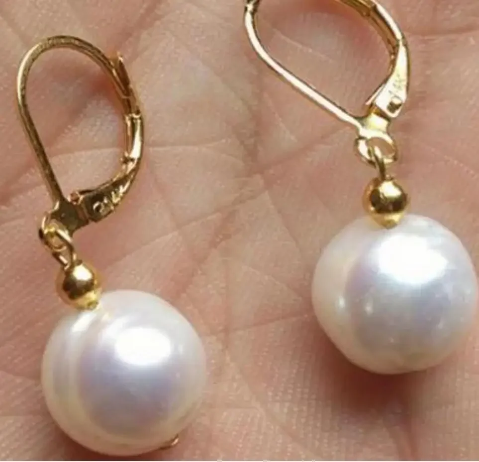 huge AAA+10-11mm perfect white Australia pearl dangle earring