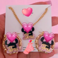 DUOYING-Ensemble de Bijoux Personnalisés avec Nom, Lettres Acryliques, Plaque Nominative, Boucles d'Oreilles en Bambou, Cadeau Mignon pour Enfants