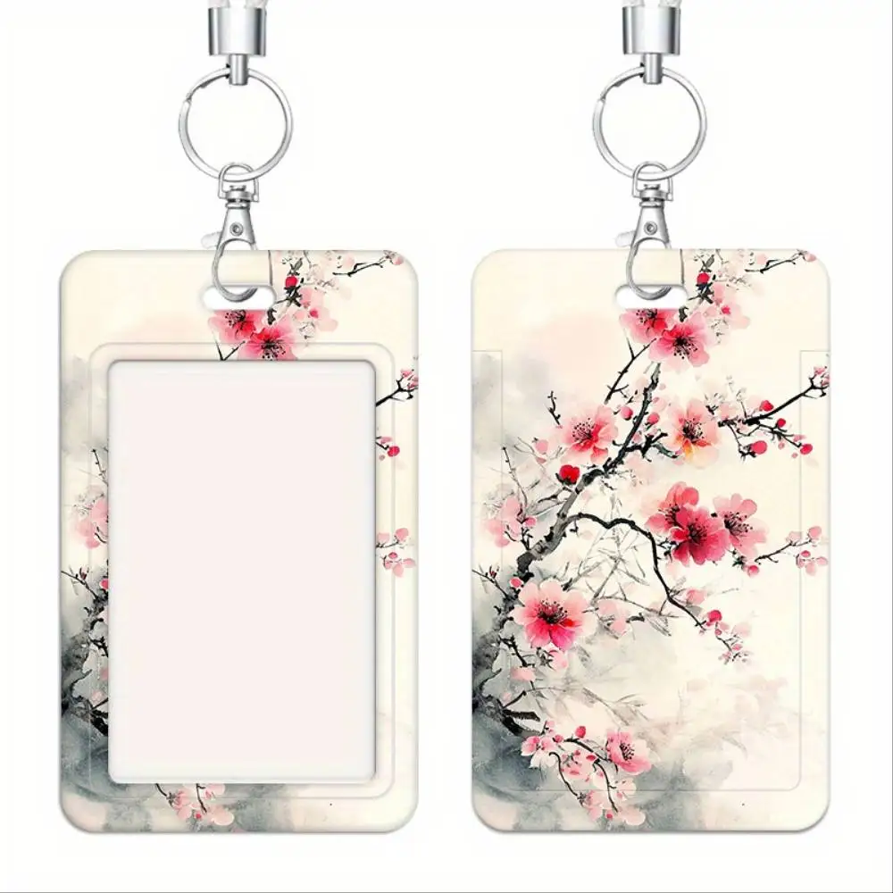 Ink Cherry Blossom Ausweishalter, Kunststoff-Kartenschutz, elegantes Design in Rosa und Weiß mit Blumenmuster, geeignet für Ärzte, Krankenschwestern, Studenten und Bankkarten.