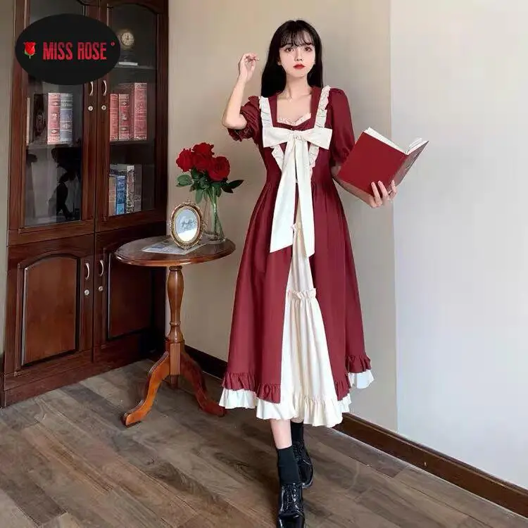 Women Cake Ruffles Chic Long Dresses JK Sailor College Styles Dress Bow Patchwork Uniform Short Long Sleeve Midi Elegant Vestido