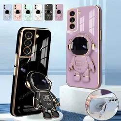 S 22 21 23 21fe Astronaut Holder Luxury Plating Case For Samsung Galaxy S21 S22 Plus Ultra S20 Fe S23 Silicone Stand Cover S21fe