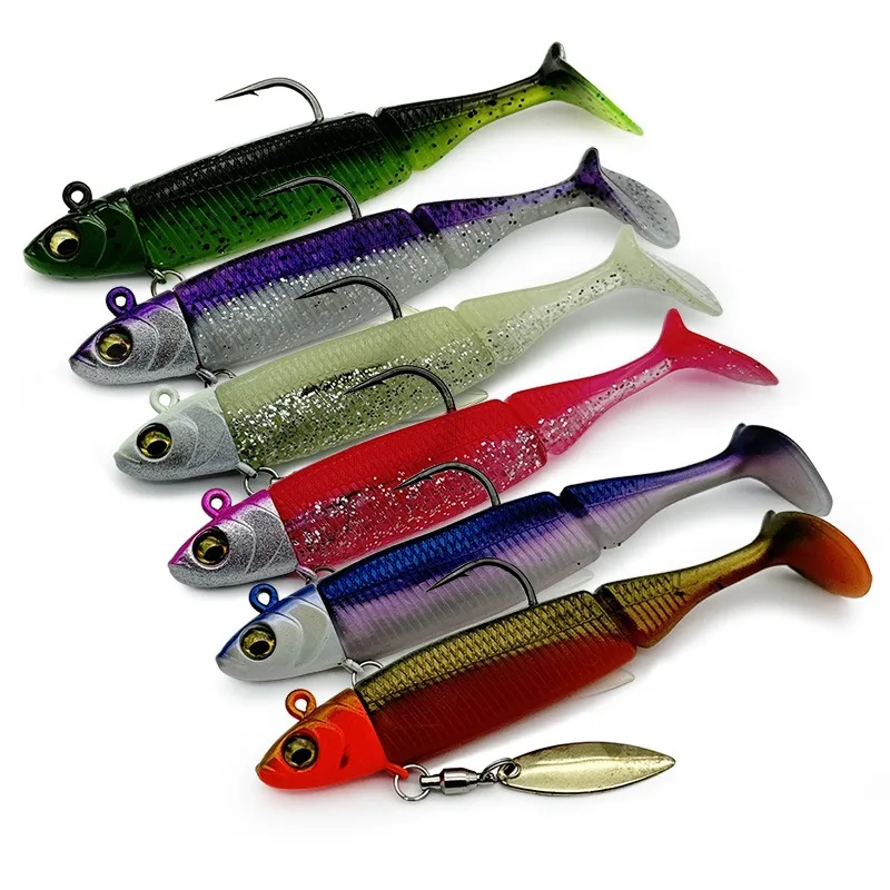 

6 шт./компл., мягкая приманка с джиг-головкой, 15,5 г, 22 г, хвостовая силиконовая мягкая приманка, металлическая блесна, ложка для щуки, форели, окуня, рыболовные снасти