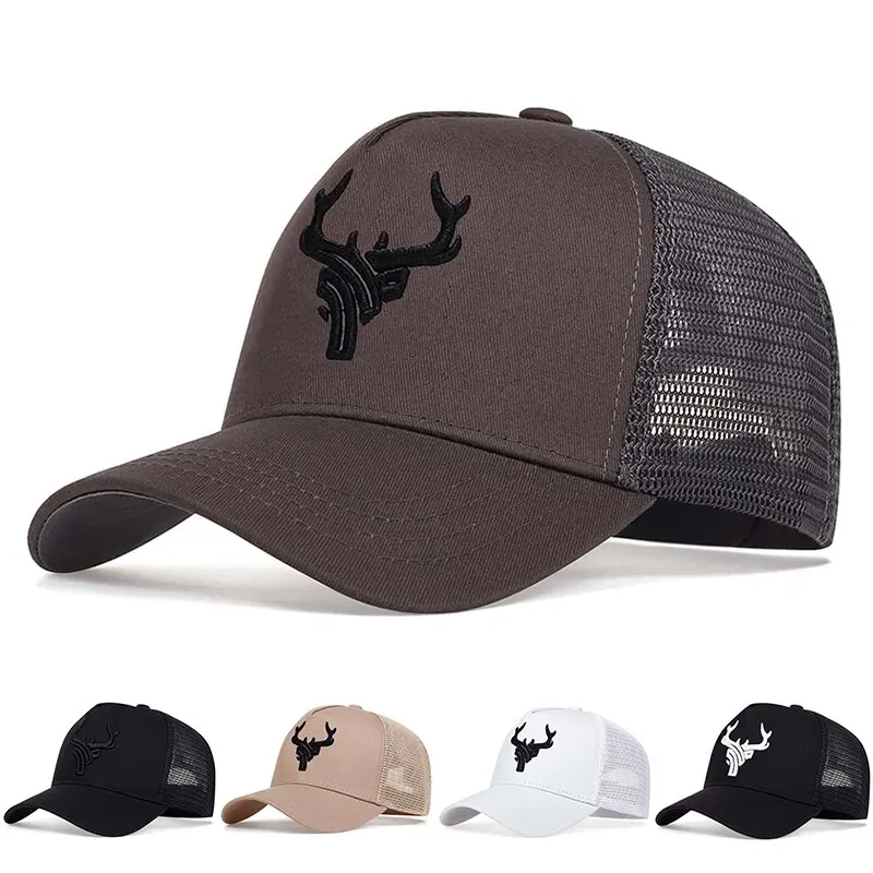 Unisex Animal Antlers Embroidery Baseball Net Caps Spring and Summer Outdoor Adjustable Casual Hats Sunscreen Hat