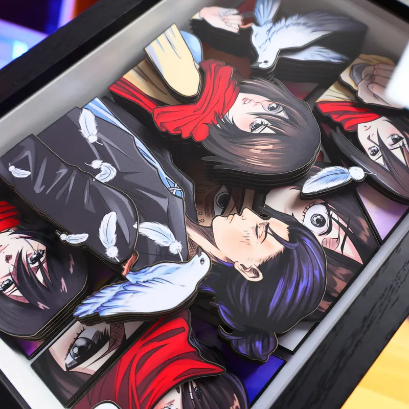 Novo anime ataque em titã mikasa·ackerman eren jaeger cosplay papel arte pendurado imagem artesanal 3d pintura estéreo decoração presentes