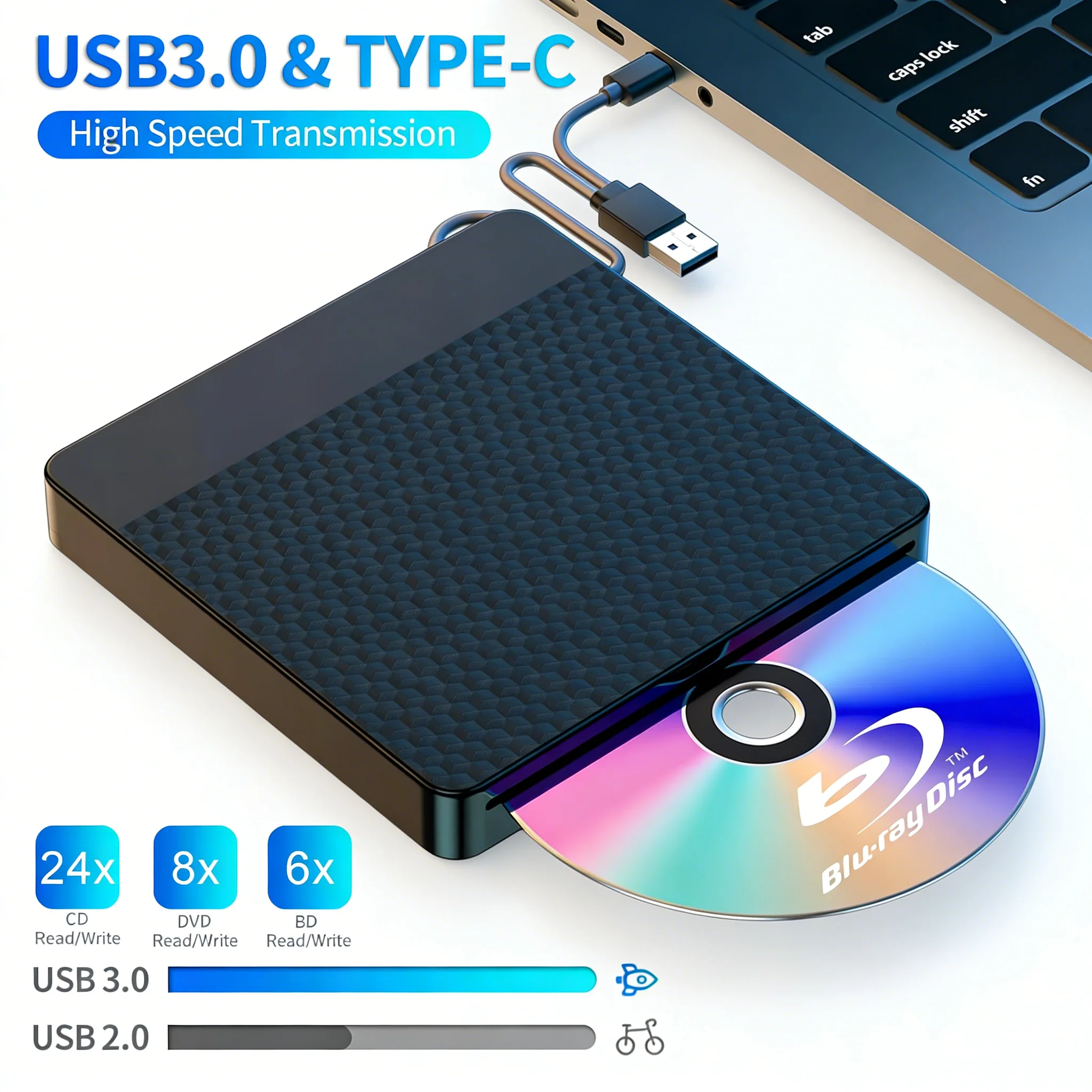 

External Blu Ray Drive USB3.0 Type C Slot-in BD Burner Portable 3D BD-RE Drive BD DVD CD Recorder Player Writer For Laptop PC
