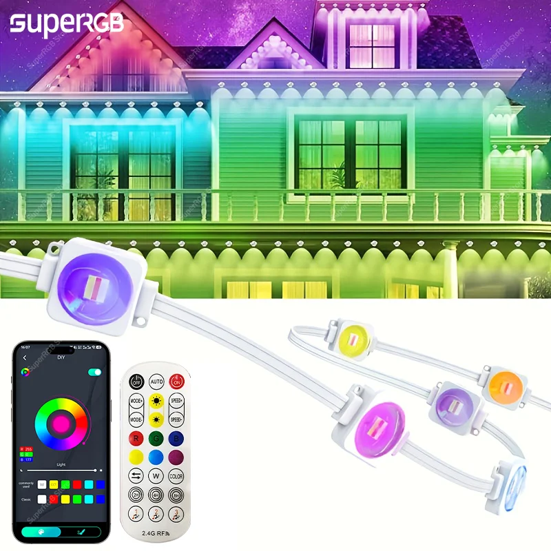 100FT APP Permanent Outdoor Eaves LED Lights Waterproof Smart RGBIC String Lights DIY Scene Full House Christmas Lighting Decor
