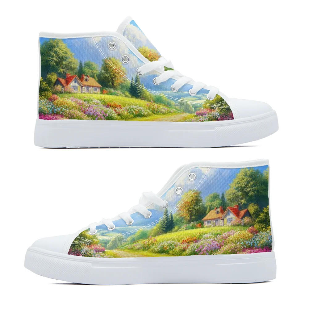 

Customized wonderland landscape print high-top canvas shoes, casual sports shoes, fashion shoes campus sneakers