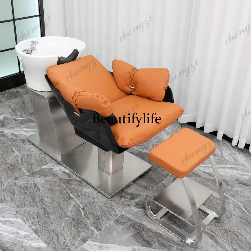 K153   Lounge Stylist Shampoo Chair Ergonomics Barber Modern Bed Shampoo Chair Hairdressing PU Leather Furniture