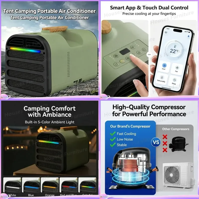 Portable Air Conditioner for Camping Tent 4 Mode Drainage Evaporation Free Smart Touch Control Outdoor AC Unit Cooler Fan