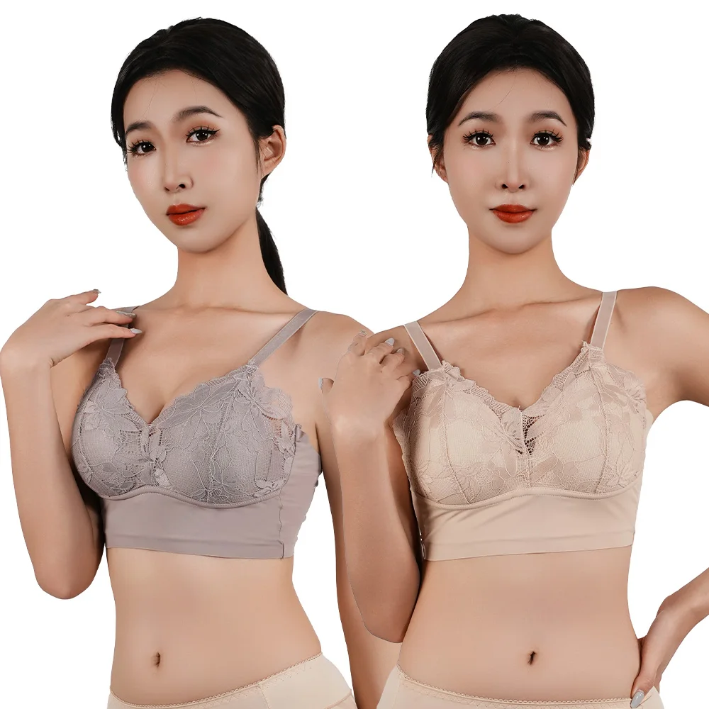 Hot Full Cup Thin Underwear Small Bra Plus Size Wireless Adjustable Lace Women\'s Bra Breast Cover B C Cup Large Size Lace Bras