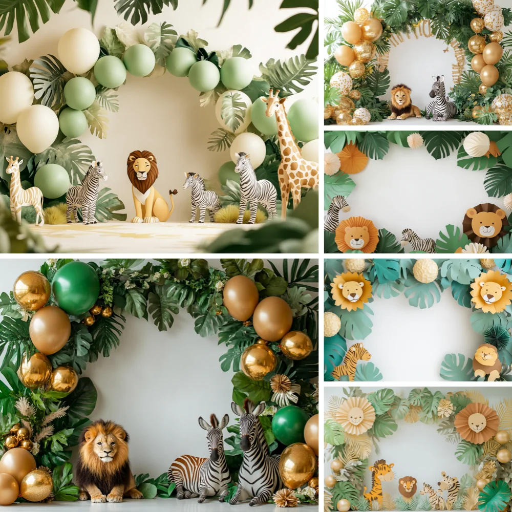 

Jungle Forest Baby Shower Backdrop Wild Fresh Safari Animal Balloon Baby Birthday Party Photography Background Decor PhotoStudio