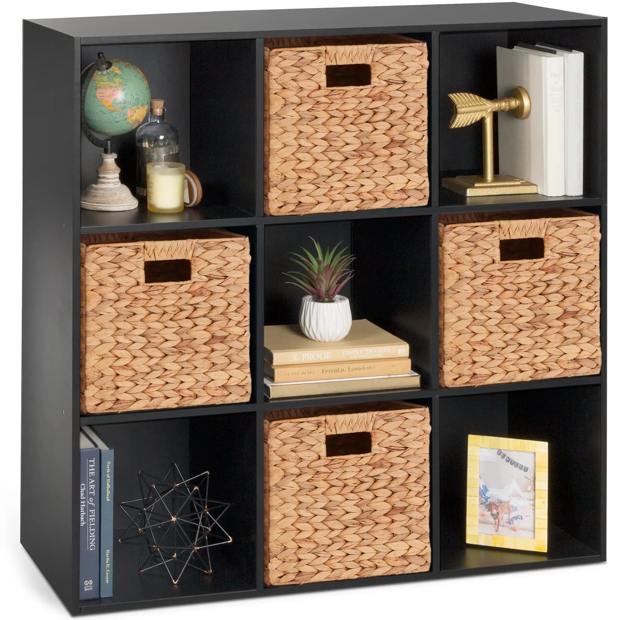 9-Cube Storage Organizer, 11in Shelf Opening, Bookcase, Display Shelf, Customizable w/ 3 Removable Back Panels - Black