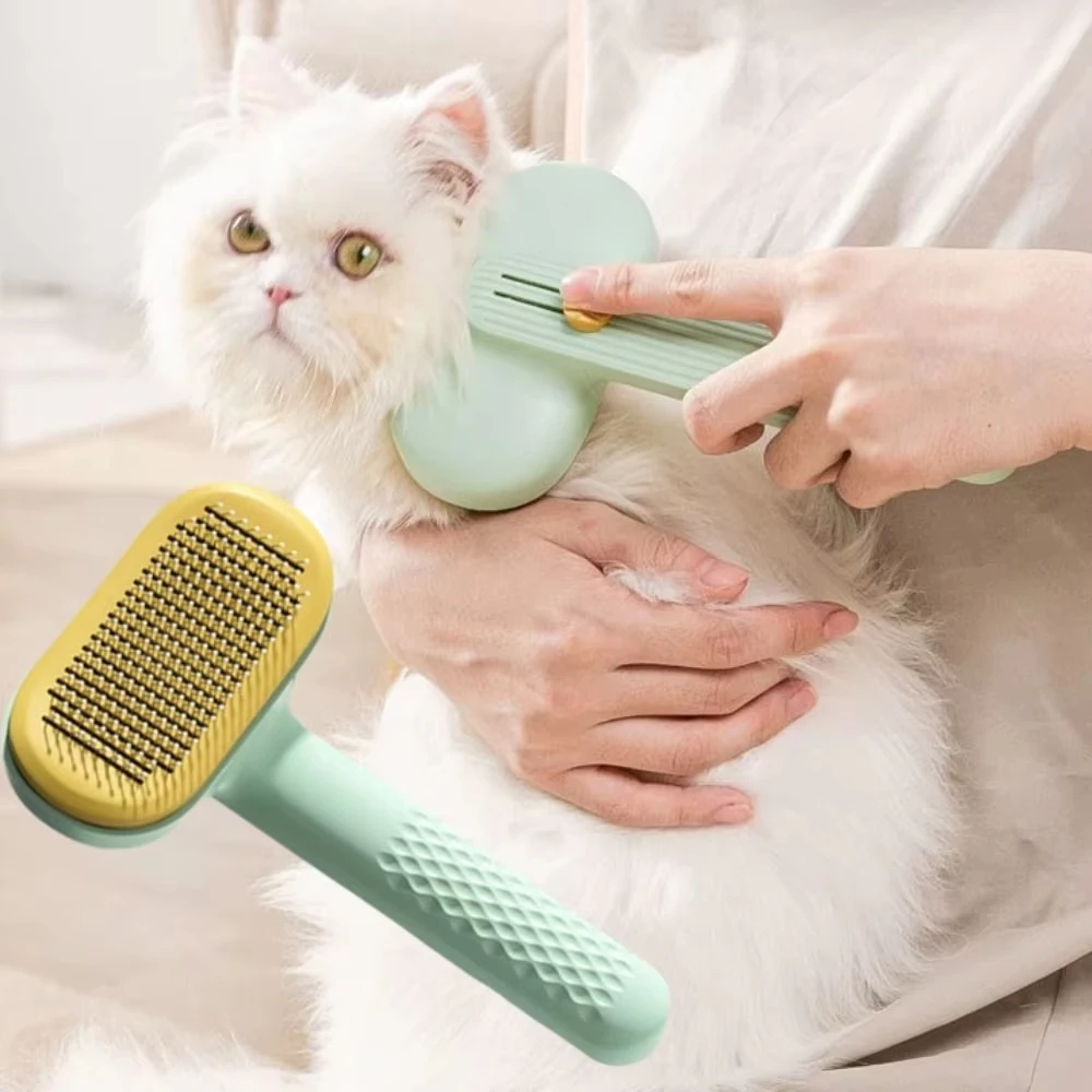 

Self-Cleaning Pet Cat Comb Stainless Steel Round Needle Head Dog Hair Remover Non-slip Handle Pet Massage Comb Bath Dog supplies