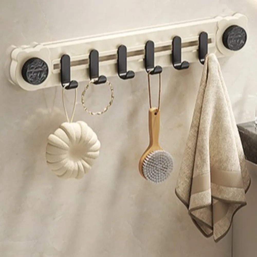 6 Hooks Suction Cup Door Rear Hook Wall Mounted Punch-Free Bathroom Towel Rack Heavy Duty Removable Coat Hanger for Home