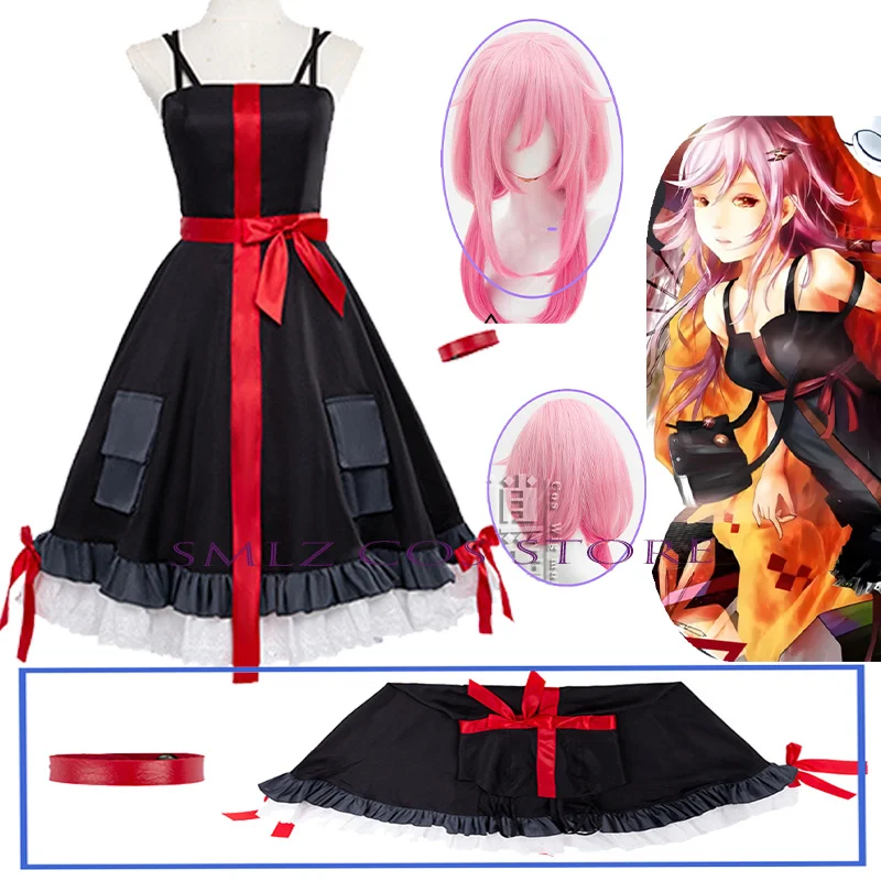 Disfraz de Cosplay de Yuzuriha Inori del Anime Guilty Crown para Mujer, Vestido Negro, Peluca, Accesorios, Ropa para Fiesta