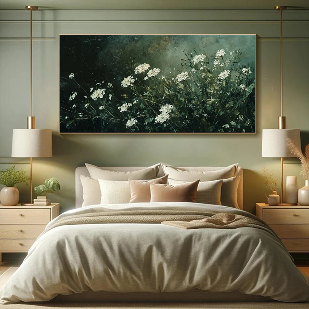 

Flower Textured Wall Art Abstrat Green White Floral Painting On Canvas Statement Living Room Wall Art Unique Natural Scenery Art