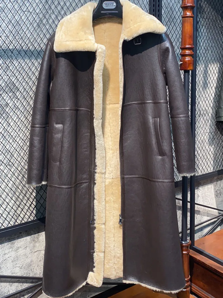 ใหม่แฟชั่นผู้หญิง2023ของแท้หนัง Sheepskin Coat เสื้อแจ็คเก็ตยาวผ้าขนสัตว์ฤดูหนาว Warm เสื้อผ้าสีน้ำตาล Plus ขนาด46 48 50 52