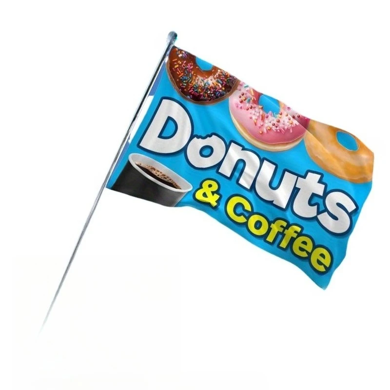 1pc Donuts Coffee Premium Flag Large Outdoor Advertising Banner with Four Grommets for Easy Hanging Single-Sided Print
