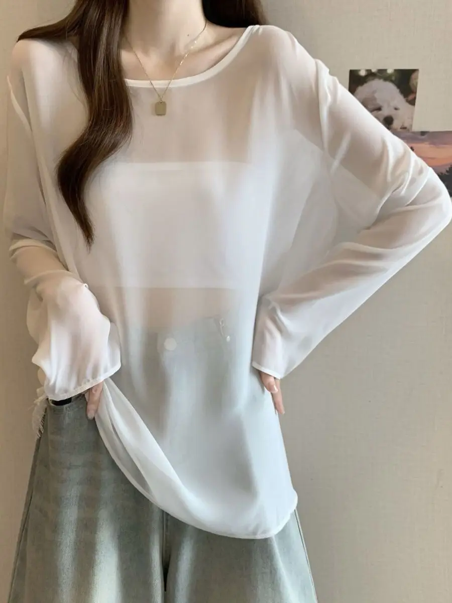 

2025 New Design Ba Knot Lace Splice Thin Sun Protection irt Women Large Size Me See tough Breathable Casual irt