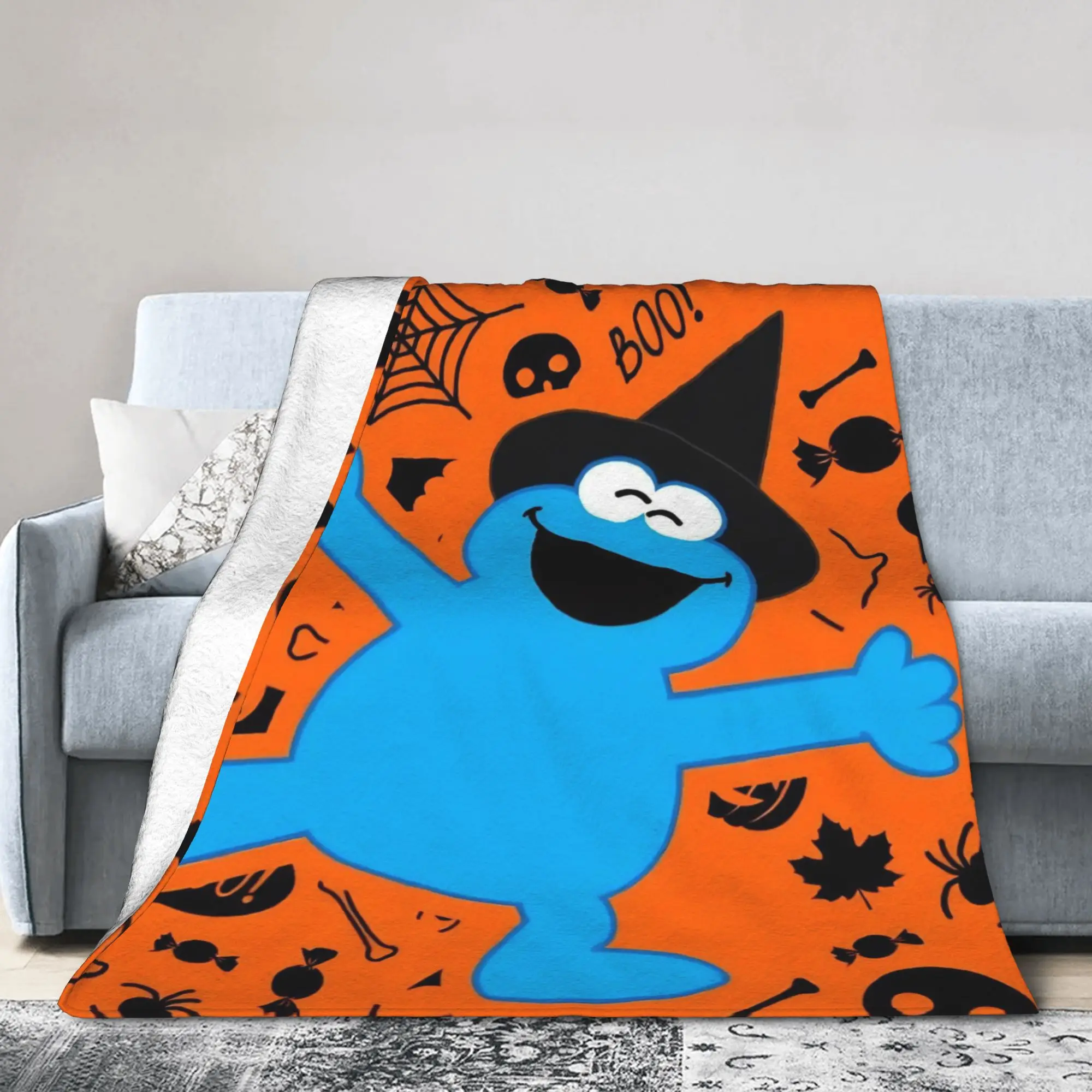 Sesames Streets Flannel Blanket Cookie Monster Halloween Funny Throw Blankets for Home 150*125cm Bedspread,
