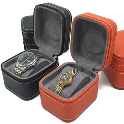 Single Watch Case PU Leather Watch Travel Case with Removable Cushion Jewelry Storage Case Organizer Portable Square Watch Box