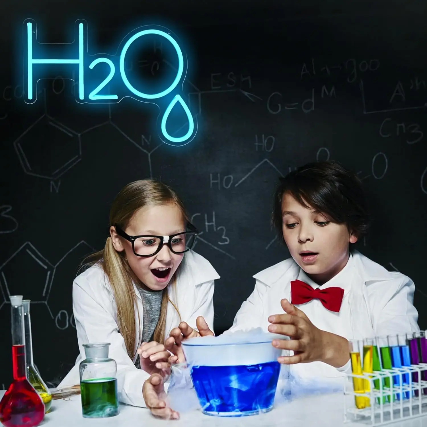 Water Neon Sign USB Dimmable LED Neon Light for Bedroom, Dorm, Lab, Classroom Dimmable Acrylic Science Wall Light