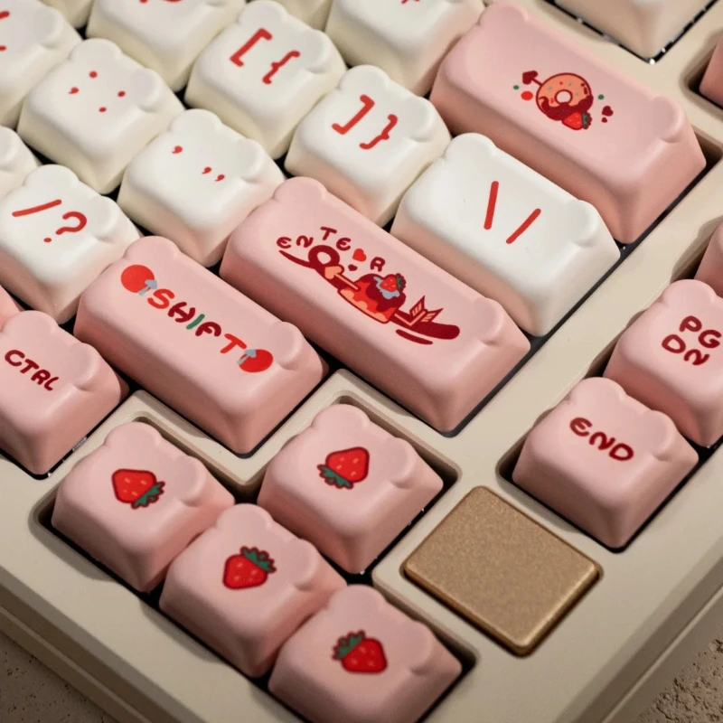 Cute Bear Head Keycap OEM Profile PBT Two-color Injection Molding Mechanical Keyboard Keycaps Sweet Pink Strawberry Bear Key Cap