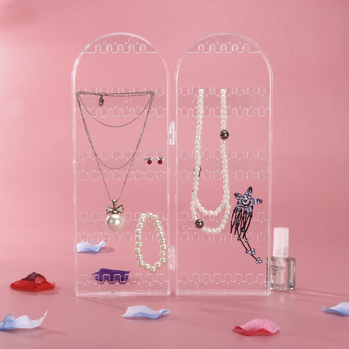 

Складная подставка-органайзер для украшений из пластика с 120 отверстиями для хранения ожерелий, колец и браслетов, для туалетного столика и ванной комнаты