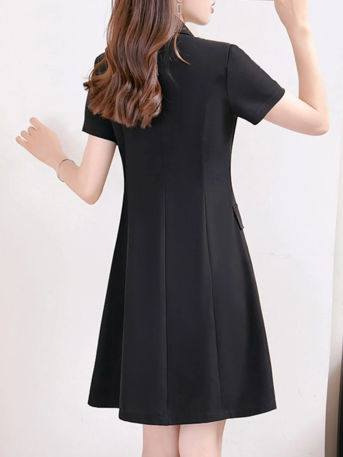 

Summer Thin ort Sve Suit Dr Profional Women's plus Size Double Button High Waist A-Line Bla Dr Workwear
