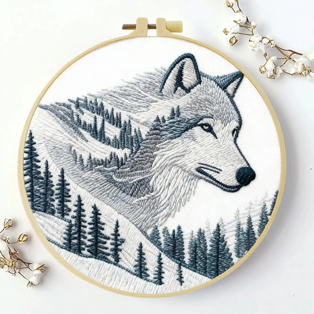 1 Stück 20X20CM/15X15CM 7,87/6,3 Zoll Tier - Wolf Stickerei Starter-Kit DIY-Kit DIY-Stickerei-Set Handarbeiten Nähkunst – Detail 1